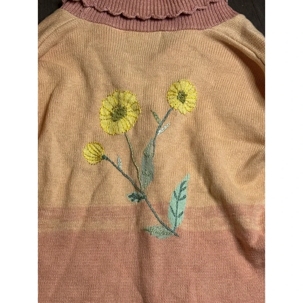 Storybook Knits Peach & Yellow Floral Cardigan Sweater - Picture 7 of 8